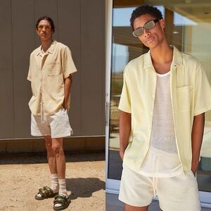 Standard Cloth Liam Crinkle Cotton Shirt Yellow Urban Outfitters M